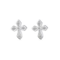 Cubic Zirconia Micro Pave Sterling Silver Earring 925 Sterling Silver Cross plated micro pave cubic zirconia & for woman Sold By PC