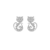 Cubic Zirconia Micro Pave Sterling Silver Earring 925 Sterling Silver Cat platinum plated micro pave cubic zirconia & for woman white Sold By PC