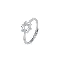 Pavimentar o Zirconia cúbico Micro anéis de prata esterlina, 925 de prata esterlina, Hexagrama, platinado, Ajustável & micro pavimento em zircônia cúbica & para mulher & vazio, branco, vendido por PC
