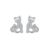 Cubic Zirconia Micro Pave Sterling Silver Earring 925 Sterling Silver Cat platinum plated micro pave cubic zirconia & for woman white Sold By PC