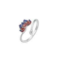 Solidny srebrny pierścień, 925 Srebro, Kwiat, Platerowane platyną, Regulowane & dla kobiety & emalia, biały, sprzedane przez PC