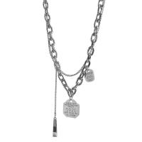 Tibetan Style Jewelry Necklace, with 304 Stainless Steel, with 1.96inch extender chain, Geometrical Pattern, platinum color plated, Double Layer & Unisex & with letter pattern, Length:Approx 15.3 Inch, Approx 17.3 Inch, Sold By PC