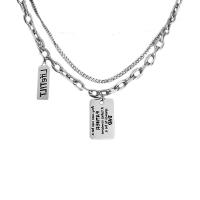 Mode-Multi-Layer-Halskette, 304 Edelstahl, mit Verlängerungskettchen von 1.96inch, Rechteck, Doppelschicht & unisex & mit Brief Muster, originale Farbe, Länge:ca. 16.5 ZollInch, ca. 17.7 ZollInch, verkauft von PC