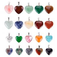 Gemstone Pendants Jewelry, with Tibetan Style, Heart, DIY, mixed colors, 1.6mm, 2mm, 20PCs/Bag, Sold By Bag