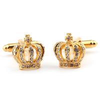 Cufflinks, Brass, Crown, gold color plated, for man & with rhinestone, nickel, lead & cadmium free, 15x16mm, Sold By Pair