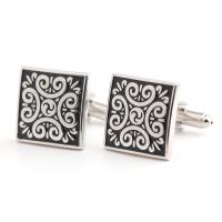 Cufflinks, Brass, Square, platinum color plated, stoving varnish & for man, nickel, lead & cadmium free, 18x18mm, Sold By Pair