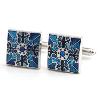 Cufflinks, Brass, Square, platinum color plated, for man & enamel, nickel, lead & cadmium free, 18x18mm, Sold By Pair