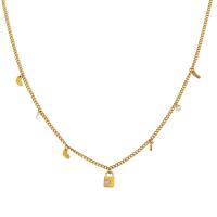 Stainless Steel Jewelry Necklace 316L Stainless Steel with 1.96inch extender chain Lock 18K gold plated for woman & with rhinestone Length Approx 17.4 Inch Sold By PC