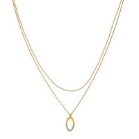Stainless Steel Jewelry Necklace 316L Stainless Steel with 1.96inch extender chain Oval 18K gold plated Double Layer & ball chain & micro pave cubic zirconia & for woman Length Approx 15.7 Inch Approx 16.5 Inch Sold By PC