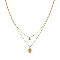 Stainless Steel Jewelry Necklace, 316L Stainless Steel, with Cats Eye, with 1.96inch extender chain, 18K gold plated, Double Layer & ball chain & for woman, 10x15mm, 6mm, Length:Approx 15.5 Inch, Approx 17.3 Inch, Sold By PC