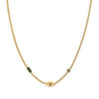Stainless Steel Jewelry Necklace 316L Stainless Steel with Malachite with 1.96inch extender chain Evil Eye 18K gold plated fashion jewelry & for woman Length Approx 17.3 Inch Sold By PC