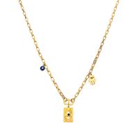 Stainless Steel Jewelry Necklace, 316L Stainless Steel, with 1.96inch extender chain, Evil Eye, 18K gold plated, box chain & for woman & hollow, 10x17mm, Length:Approx 16.1 Inch, Sold By PC