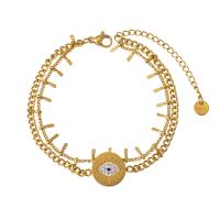 Stainless Steel Jewelry Bracelet, 316L Stainless Steel, with 1.96inch extender chain, Evil Eye, 18K gold plated, Double Layer & for woman & with rhinestone, 14mm, Length:Approx 6.7 Inch, Approx 7 Inch, Sold By PC