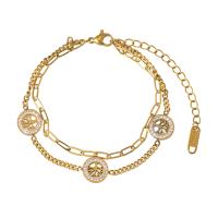 Stainless Steel Jewelry Bracelet, 316L Stainless Steel, with 1.96inch extender chain, Tree, 18K gold plated, Double Layer & micro pave cubic zirconia & for woman, 10mm, Length:Approx 6.7 Inch, Sold By PC