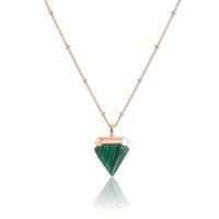 Natural Gemstone Necklace, 304 Stainless Steel, with Malachite, Vacuum Ion Plating, for woman, rose gold color, 14x20mm, Length:Approx 17.32 Inch, Sold By PC