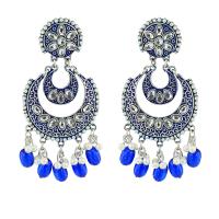 Fashion Fringe Earrings Zinc Alloy with Plastic Pearl plated vintage & fashion jewelry & for woman & with rhinestone nickel lead & cadmium free 80mm Sold By Pair