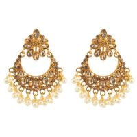 Fashion Fringe Earrings Zinc Alloy with Plastic Pearl gold color plated vintage & fashion jewelry & for woman & with rhinestone nickel lead & cadmium free 40mm Sold By Pair