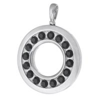 Stainless Steel Pendants, 316 Stainless Steel, Round, polished, fashion jewelry & DIY & Unisex & with rhinestone, original color, 27x35.50x4mm, Hole:Approx 5mm, 10PCs/Lot, Sold By Lot