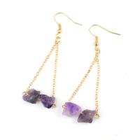 Natural Gemstone Earrings Natural Stone with Brass gold color plated & for woman Sold By Pair