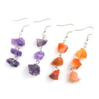 Natural Gemstone Earrings Natural Stone with Brass silver color plated & for woman 60mm Sold By Pair