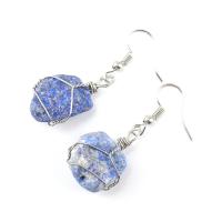 Natural Gemstone Earrings Natural Stone with Brass silver color plated & for woman Sold By Pair