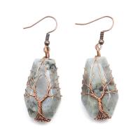 Natural Gemstone Earrings, Natural Stone, with Brass, Polygon, rose gold color plated, different materials for choice & for woman, more colors for choice, 25x50mm, Sold By Pair