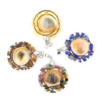 Gemstone Pendants Jewelry, Resin, with Natural Stone & Shell & Brass, Round, epoxy gel, different materials for choice & Unisex, more colors for choice, 33x33x10mm, Sold By PC