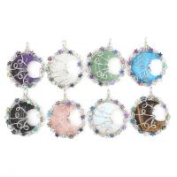 Gemstone Pendants Jewelry, Natural Stone, with Brass, Moon and Star, silver color plated, different materials for choice & Unisex, more colors for choice, 10x45x55mm, Sold By PC