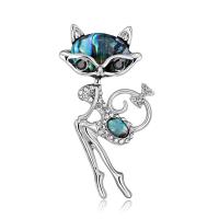 Shell Brooch Zinc Alloy with Shell Cat platinum color plated for woman & with rhinestone multi-colored nickel lead & cadmium free Sold By PC