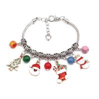 Zinc Alloy Bracelet with Gemstone silver color plated Christmas jewelry & for woman & enamel mixed colors nickel lead & cadmium free Length 7.1 Inch Sold By PC