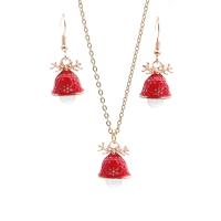 Cink ötvözet Jewelry Set, fülbevaló & nyaklánc, gomba, arany színű aranyozott, 2 darab & Karácsonyi ékszer & különböző stílusokat a választás & a nő & zománc, piros, nikkel, ólom és kadmium mentes, 2PC-k/Set, Által értékesített Set