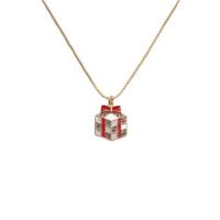 Brass Necklace, gift shape, gold color plated, Unisex & Christmas jewelry & micro pave cubic zirconia & enamel, mixed colors, nickel, lead & cadmium free, Length:15.75 Inch, Sold By PC