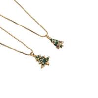 Brass Necklace Christmas Tree gold color plated Unisex & Christmas jewelry & micro pave cubic zirconia & enamel nickel lead & cadmium free Length 15.75 Inch Sold By PC