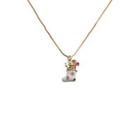 Christmas Necklaces, Brass, Christmas Sock, gold color plated, Unisex & Christmas jewelry & micro pave cubic zirconia & enamel, mixed colors, nickel, lead & cadmium free, Length:15.75 Inch, Sold By PC