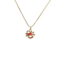 Brass Necklace Christmas Bell gold color plated Christmas jewelry & micro pave cubic zirconia & for woman & enamel nickel lead & cadmium free Length 15.75 Inch Sold By PC