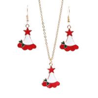 Zinc Alloy Jewelry Set earring & necklace gold color plated 2 pieces & Christmas jewelry & for woman & enamel nickel lead & cadmium free Sold By Set