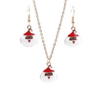 Tibetan Style Jewelry Set, earring & necklace, Santa Claus, gold color plated, 2 pieces & Christmas jewelry & different styles for choice & for woman & enamel, nickel, lead & cadmium free, 2PCs/Set, Sold By Set