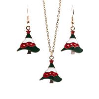 Zinc Alloy Jewelry Set earring & necklace Christmas Tree gold color plated 2 pieces & Christmas jewelry & for woman & enamel nickel lead & cadmium free Sold By Set