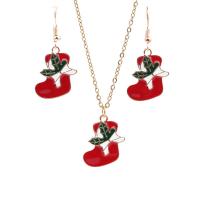 Tibetan Style Jewelry Set, earring & necklace, Christmas Sock, gold color plated, 2 pieces & Christmas jewelry & different styles for choice & for woman & enamel, nickel, lead & cadmium free, 2PCs/Set, Sold By Set
