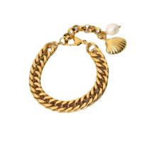 Stainless Steel Jewelry Bracelet, 316L Stainless Steel, with Freshwater Pearl, with 1.97inch extender chain, 18K gold plated, fashion jewelry & for woman, golden, 10mm, Sold Per Approx 7.28 Inch Strand