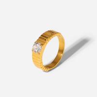 Cubic Zirconia Stainless Steel Finger Ring 304 Stainless Steel 18K gold plated fashion jewelry & for woman & with cubic zirconia golden 5mm Sold By PC