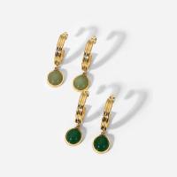 Stainless Steel Drop Earring, 304 Stainless Steel, with Green Agate, Vacuum Ion Plating, fashion jewelry & for woman, golden, 12mm,22*4.5mm, Sold By Pair