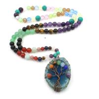 Natural Gemstone Necklace with Agate & Zinc Alloy fashion jewelry & Unisex Length Approx 30.71 Inch Sold By PC
