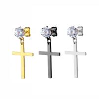 Stainless Steel Drop Earring 316L Stainless Steel Cross fashion jewelry & Unisex & with cubic zirconia Sold By PC