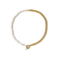 Freshwater Pearl Brass Necklace, with Freshwater Pearl, 14K gold-filled, fashion jewelry & for woman, golden, nickel, lead & cadmium free, 7.74mm, Sold Per Approx 17.32 Inch Strand