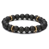 Gemstone Bracelets, Black Agate, with Tibetan Style, Round, gold color plated, vintage & Unisex & different size for choice, black, Length:18.5-19.5 cm, Sold By PC