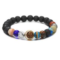 Gemstone Bracelets, with Tibetan Style, Round, gold color plated, fashion jewelry & Unisex, more colors for choice, 8mm, Length:18 cm, Sold By PC