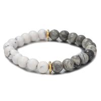 Gemstone Bracelets, Howlite, with Map Stone & Tibetan Style, Round, gold color plated, fashion jewelry & Unisex & different size for choice, mixed colors, Length:18.5-19 cm, Sold By PC