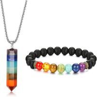 Natural Gemstone Jewelry Sets, bracelet & necklace, 2 pieces & fashion jewelry & Unisex, multi-colored, Length:19 cm, 45 cm, Sold By Set