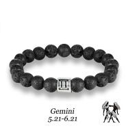 Gemstone Bracelets Lava with Zinc Alloy 12 Signs of the Zodiac silver color plated fashion jewelry & Unisex black Length 19 cm Sold By PC